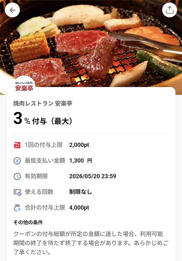 安楽亭のPayPayクーポン