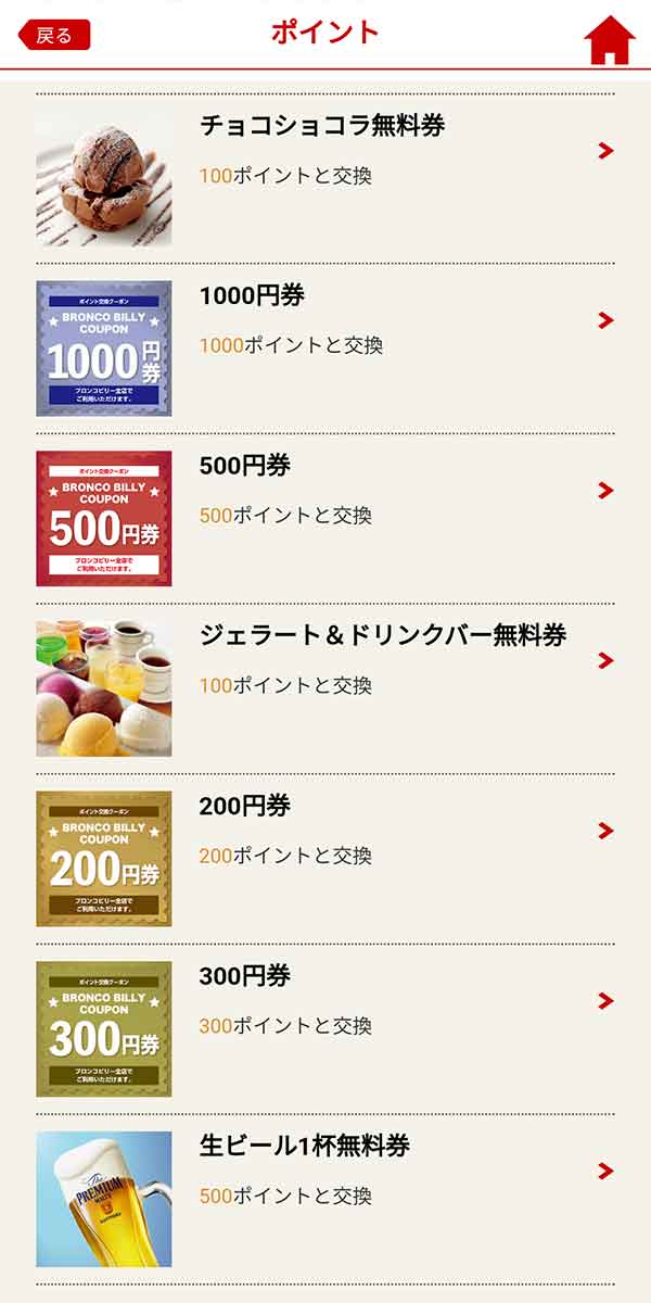ブロンコマイスタークラブの交換クーポン一覧