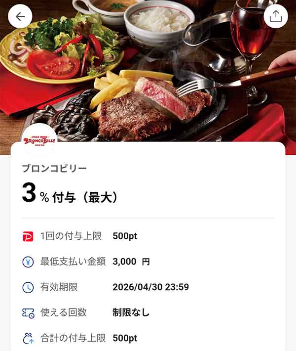 ブロンコビリーのPayPayクーポン