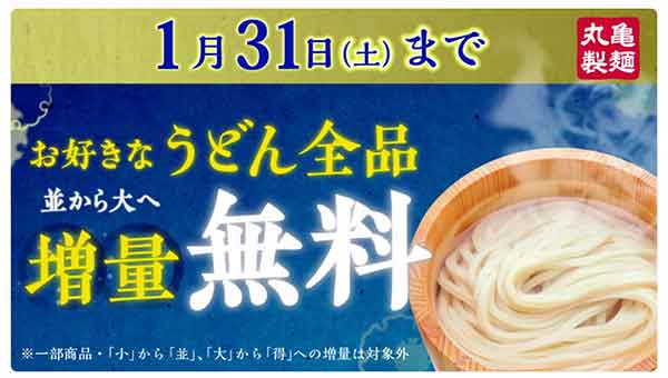 お好きなうどん全品 麺増量無料