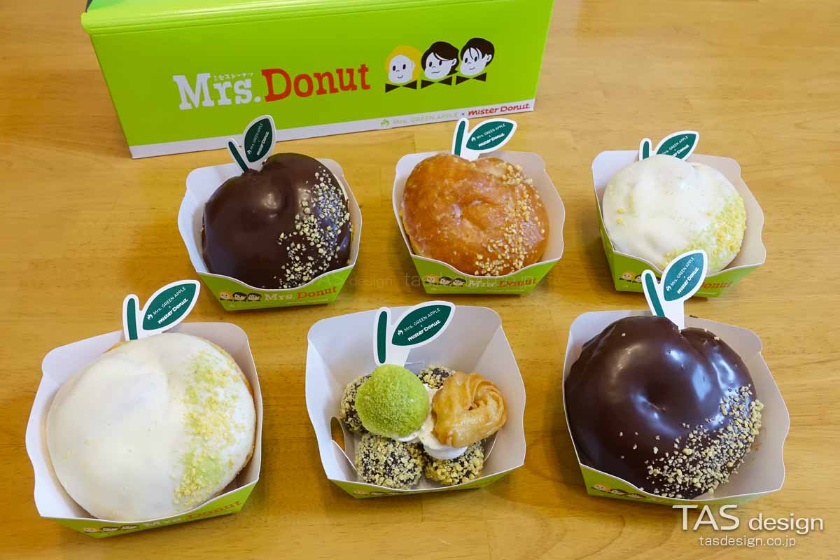 Mrs. Donutのドーナツ4種類とコラボレーション限定テイクアウトボックス