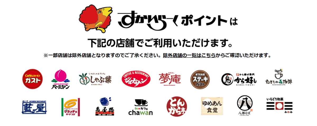 すかいらーくポイントを利用できるブランド一覧