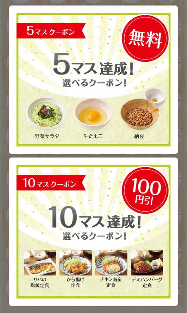 10マス達成100円引きクーポン