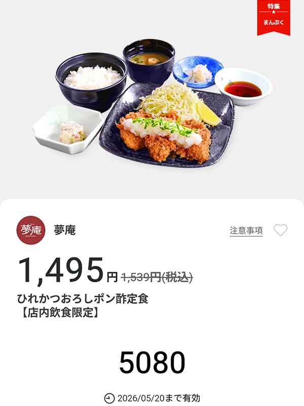 「ひれかつおろしポン酢定食」
